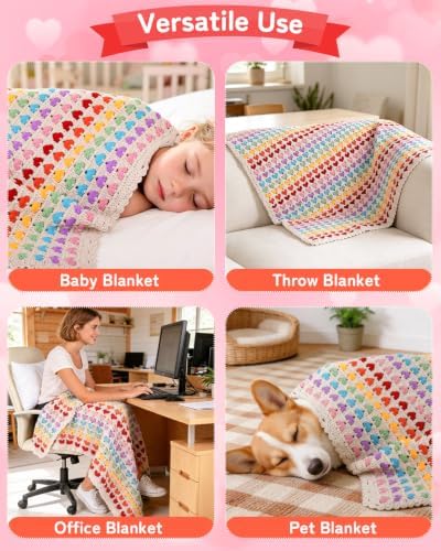 Arborthread Crochet Blanket Kit for Beginner, Nostalgic Rainbow Heart - Image 3