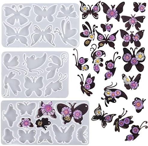 3 Pack Butterfly Silicone Molds for Resin, Various Butterfly Shaped Epoxy Silicone Casting Molds with Hole, Resin Keychain Silicone Molds for Jewelry Making Keychain Decor Crafts by Yayatty