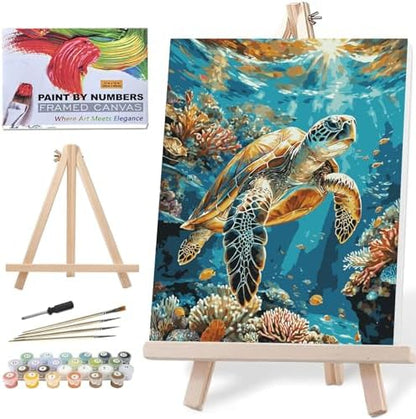 Lovepefe Sea Turtle Paint by Numbers Kit for Adults with Framed Oil Painting Kit Beginner Turtle DIY Painting Kits for Adults Paint By Number On Canvas for Gift Home Wall Decor 12x16 Inch by Unknown