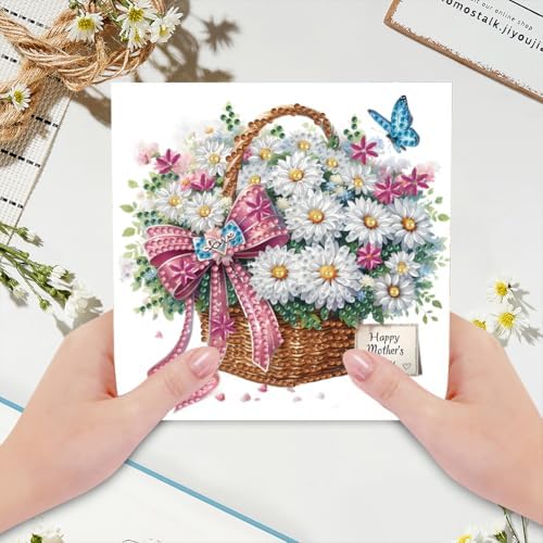 jinglinhh 6pcs Daisy Flower Basket Tulip Letters Diamond Art Painting Greeting Cards with Envelopes, DIY Card Making Kits for Adults, Diamond Art Postcards Christmas Cards Craft Gifts - Image 5