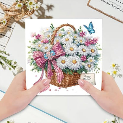 jinglinhh 6pcs Daisy Flower Basket Tulip Letters Diamond Art Painting Greeting Cards with Envelopes, DIY Card Making Kits for Adults, Diamond Art Postcards Christmas Cards Craft Gifts - Image 5