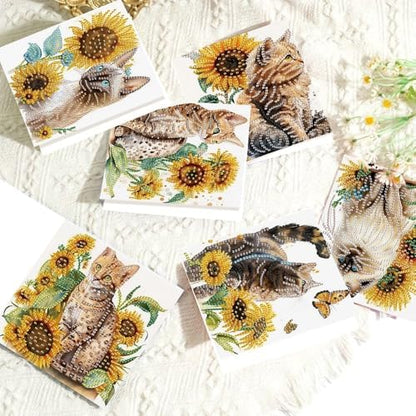 AiYuanzsh 6-Pack 5D Diamond Painting Greeting Cards with Envelopes, Cat Sunflower Pattern DIY Crystal Rhinestone Diamond Art Cards, Laser Effect Postcards for Birthday, Thank You, and Gift Giving - Image 5