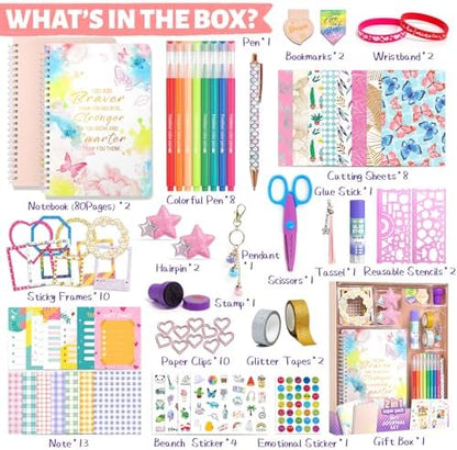 ADUSRIZ 2-Pack DIY Journal Kit for Girls Ages 8-14 Year Old, Birthday Christmas Gifts for Teen Girls, 70+ Pcs Art & Crafts, Scrapbook & Diary Supplies Toy Set Trendy Stuff for Kids - Image 2