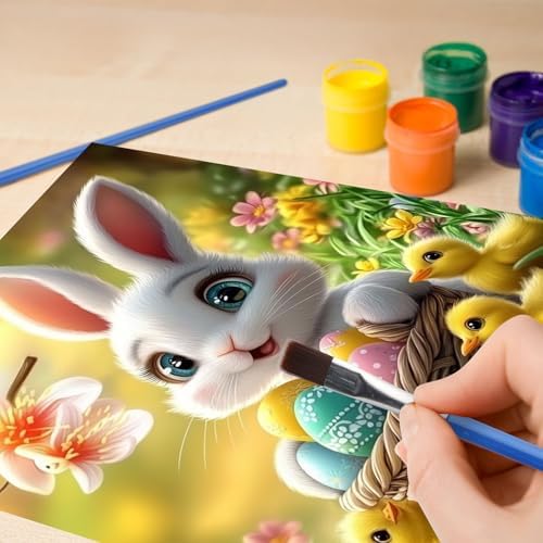 Happy Easter Paint by Numbers Kits for Adults, Paint by Number Beginner, Easter Bunny with Eggs, Canvas Painting by Numbers for Adults, Easy DIY Oil Painting Kits for Gifts Home Decor 16x20 Inch - Image 2