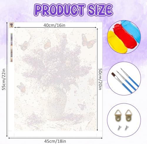 RICUVED Flowers Paint by Numbers for Adults, Vase Paint by Numbers Kit for Adults Beginners, Butterfly DIY Acrylic Oil Painting on Canvas Easy for Gift Home Wall Decor 16x20 Inch - Image 4