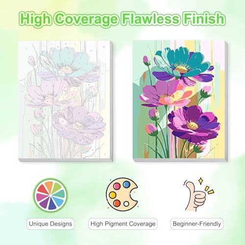 TOSTOG Colorful Flowers Framed Canvas Paint by Numbers Art Kit for Adults and Kids, Beginner Acrylic Oil Painting Supplies with Wooden Frame for Home Wall Decor 20 * 30 cm/8 * 11.8 in - Image 4