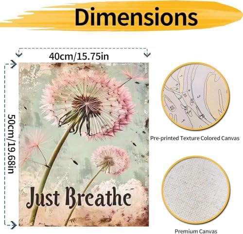 pchmcu Dandelion Paint by Numbers Kits for Adults,Just Breathe Paint by Number for Adults Beginner, Paint by Numbers Kits on Canvas Without Frame for Home Wall Decor 16x20inch - Image 4