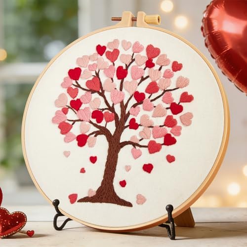 Love Heart Tree Embroidery Kits for Beginners Adults, Valentine's Day Hand Embroidery Kits, Cross Stitch Kits for Adult Anniversary Valentine's Gift, Entire Set of Embroidery Supplies & Video Tutorial - Image 5