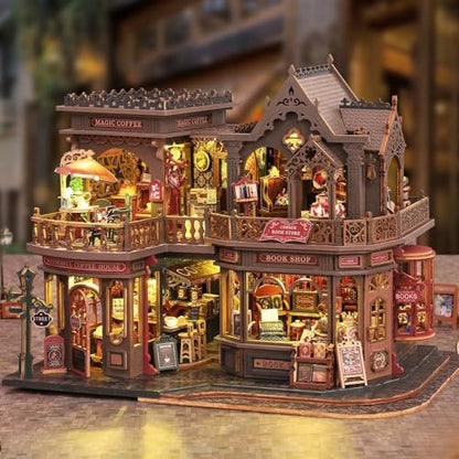 Letter Coffee DIY Miniature House Kit with LED Light - Assembled Dollhouse Kit for Shelf Decor - Wood 3D Puzzles Tiny House Book Nook - Creative Gift for Adults at Birthday Christmas by Merrifete