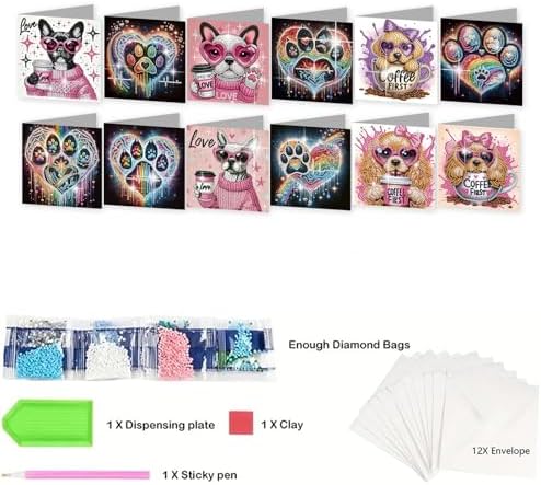 12Pcs DIY Diamond Art Greeting Cards Kit with Envelopes&Tools - Create Your Own Sparkling Birthday, Thank You, Holiday Cards for Adults & Beginners(Funny Dog) - Image 5