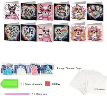 12Pcs DIY Diamond Art Greeting Cards Kit with Envelopes&Tools - Create Your Own Sparkling Birthday, Thank You, Holiday Cards for Adults & Beginners(Funny Dog) - Image 5