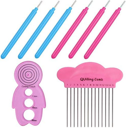 Paper Quilling Tool Set, 6 Pieces Paper Quilling Slotted Tools 1 Piece Quilling Curling Coach and 1 Piece Quilling Comb for Art Craft DIY Paper Project by Aylifu