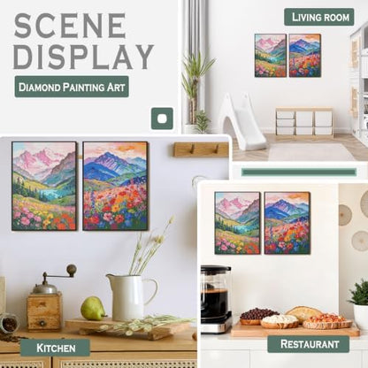 sdfkmlcdl Colorful Wildflower Mountain Diamond Art Kits for Adults, Maximalist Nature Floral Landscape Full Drill Diamond Painting Kits for Adults Beginners 2 Pack, 12x16 Inch - Image 2