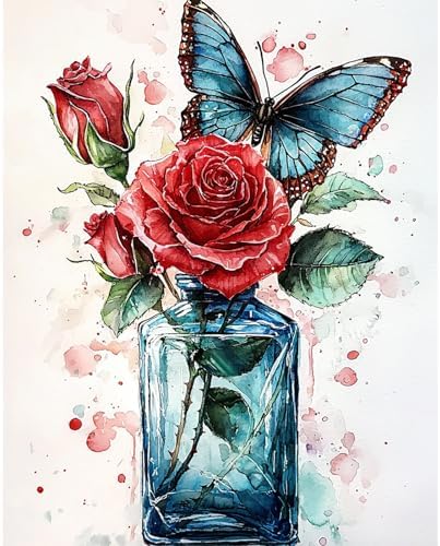 RICUVED Flowers Paint by Numbers for Adults, Butterfly Paint by Numbers Kit for Adults Beginners, Bottle DIY Acrylic Oil Painting on Canvas Easy for Gift Home Wall Decor 16x20 Inch by RICUVED