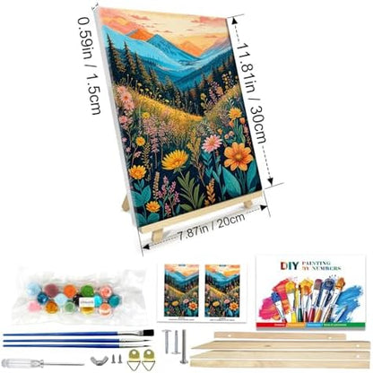 JOOZ Mountain Paint by Numbers Kit for Adults with Frame, Flowers Paint by Number with Easel, DIY Landscape Adult Paint by Number Kits Framed Canvas for Home Wall Decor 8 x 12 Inch - Image 2