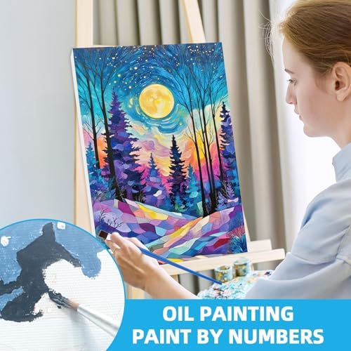 EggSun 6 Pack Framed Paint by Numbers Kit for Adults,Beginners with Wooden Easel,DIY Acrylic Oil Painting Paint by Numbers Kits on Canvas for Home Decor(Moon Mountain Lake Landscape,8x12Inch) - Image 2