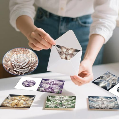 6 Pack Diamond Painting Greeting Cards with Envelopes, DIY 5D Diamond Art Card Kit Winged Cross Designs, 30x15cm Handmade Religious Cards Crafts for Spiritual Blessings and Faithful Greetings - Image 5
