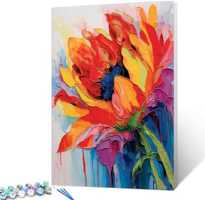 Tulip Flower Paint by Number for Adult,Abstract Graffiti Painting by Number Kits On Canvas, DIY Oil Painting Acrylic Paints,leafage Paint by Numbers for Adults and Kids Beginner（without frame） by Aihonmin