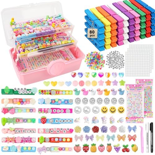 1350Pcs Volleyball Clips Decorating Kit with 3-Tier Box, DIY Cheer Pins Spirit Clips Supplies, 80 Wooden Cheer Clothes Pins for Crafts, Cheer Clips Kit for Volleyball Tournaments Team Gifts Bulk by Unknown