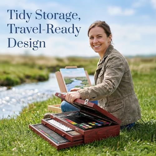 194 Piece Deluxe Art Set, Painting Drawing Art Supplies with 4 Drawing Pads, Acrylic Paints, Crayons, Colored Pencils Set in Wooden Case, Art Kit Gift Box for Kids, Teens, Adults, Artists, Beginners - Image 6