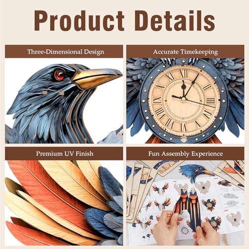 KAAYEE 3D Puzzles for Adults Raven Clock Crow Bird Wooden Puzzle DIY Craft - Image 2