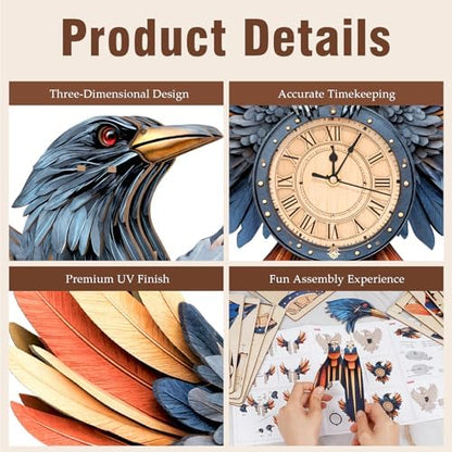 KAAYEE 3D Puzzles for Adults Raven Clock Crow Bird Wooden Puzzle DIY Craft - Image 2