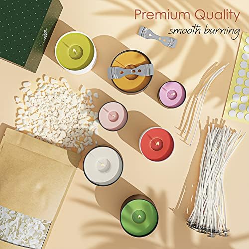Hearth & Harbor 5 lbs. Soy Candle Wax with Supplies, 8 oz. 12 Pack Tin Jars with Lids, Cotton Candle Wicks, Wick Stickers and Centering Devices - Soy Wax Flakes with Containers for Candle Making - Image 4