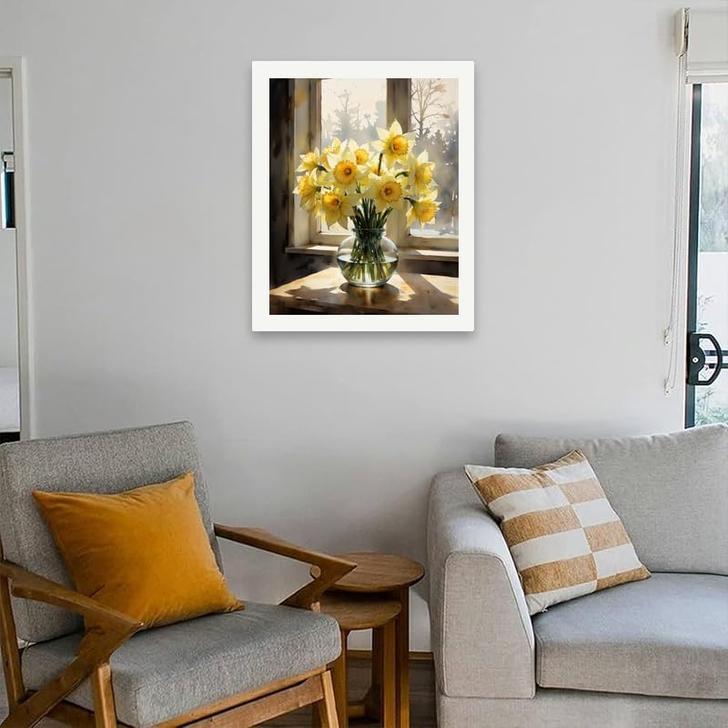 DecorFriday Still Life Paint by Numbers Kit for Adults - DIY Yellow Daffodils in Vase by Window Painting on Canvas 16x20 Inches, Acrylic Paint Set, Suitable for Beginners, Art for Home or Gift - Image 4