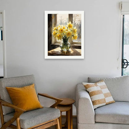 DecorFriday Still Life Paint by Numbers Kit for Adults - DIY Yellow Daffodils in Vase by Window Painting on Canvas 16x20 Inches, Acrylic Paint Set, Suitable for Beginners, Art for Home or Gift - Image 4