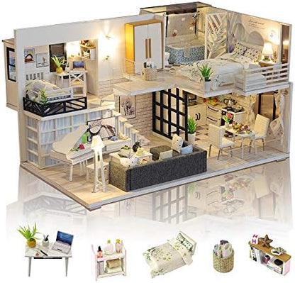 GuDoQi DIY Miniature Dollhouse Kit with Furniture, Tiny House kit 1:24 Scale, Need to Assemble Around 30 Hours, Great Handmade Crafts Gift for Birthday, Christmas, Life House(No Dust Cover) by GuDoQi
