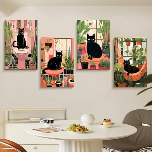 4 Pack Framed Paint by Numbers Kit for Adults Black Cat with Wooden Easel - Image 2