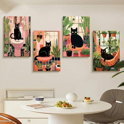 4 Pack Framed Paint by Numbers Kit for Adults Black Cat with Wooden Easel - Image 2