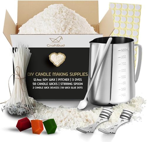 CraftBud 108 Piece DIY Soy Candle Making Kit for Adults & Kids, Include 12.4Oz Soy Wax, Wax Melter, Wicks, Dyes & More by CraftBud