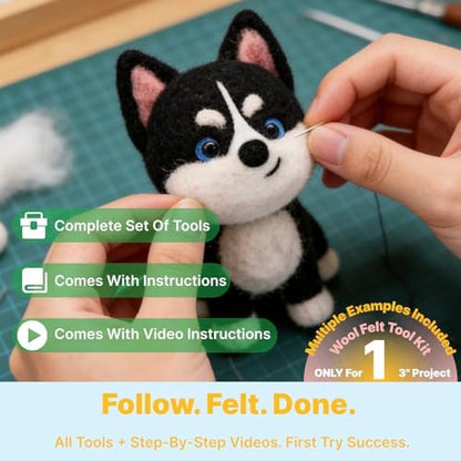 MeowPick Needle Felting Kit, Wool Felting Kit for Beginners Adults, 3 Inch Cute Dog Needle Felting Tools Set, Complete Felting Supplies, DIY Craft for Keychain Car Ornament Gift (SolidBrown) - Image 5
