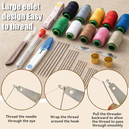 Jlpawsecc 44 Pcs Sewing Kit for Adults and Beginners, Big Eye Steel Sewing Needles Kit for Hand Sewing with Needle Threader, Seam Ripper, Threads and Thimbles - Image 5