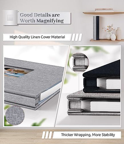 Artfeel Photo Album Self Adhesive Scrapbook Album for 3x5 4x6 5x7 8x10 Pictures,120 Pages Linen Cover with Display Window DIY Photo Book,Ideal Gifts for Family Travel Wedding Baby - Image 5