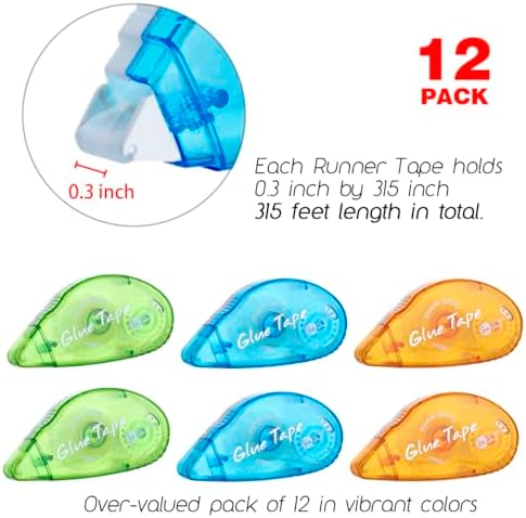 XUXU 12 Pack Double Sided Tape Roller Scrapbook Tape - Image 3