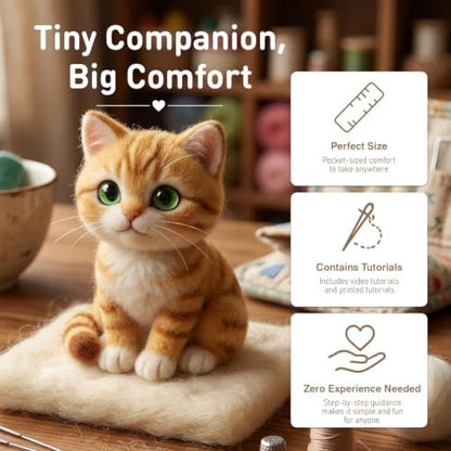 DIY Needle Felting Kit Cute Orange Tabby Cat – Needle Felting Starter Kit with Fiber Roving, Needles, Felting Pad & Instructions | Felted Cat Kit for Beginners Adults | DIY Craft Gift Home Decoration - Image 5
