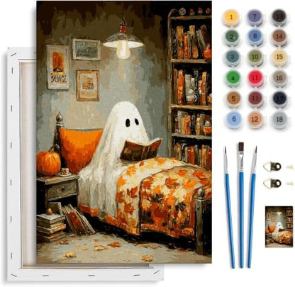 Spandrel Halloween Ghost Framed Paint by Numbers Kit for Adult, Vintage Paint by Number Kits on Canvas Ghost Reading, DIY Acrylic Oil Halloween Painting by Numbers Gifts for Home Wall Decor, 8x12in by Unknown