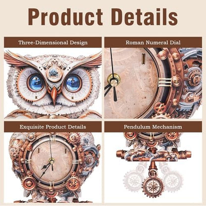 3D Puzzles for Adults, Cute Owl Wall Clock 3D Wooden Puzzles Clock Kits for DIY Birthday Gift for Women Men Home Decor Holiday Christmas - Image 4