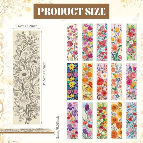 Reallnaive 42 Pcs Wooden Flower Bookmarks DIY Painting Set Includes 15 Unfinished Blank Bookmarks 15 Tassels 12 Markers for Flower Gift Arts Craft Party for Adults Hobby - Image 2