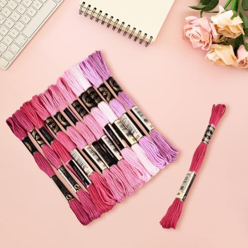 12 Skeins 105 Yards 6 Strands Pink Embroidery Floss Friendship Bracelet String Threads Variegated Gradient Polyester Cross Stitch Thread Yarn Set for Jewelry Hand Sewing Knitting Craft DIY - Image 3