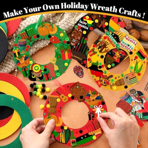 Wavwavw 472 Pcs Kwanzaa DIY Wreath Craft Kit Kwanzaa Arts Decorations with Candle Drum Elephant Heart Stickers for African American Indoor Outdoor Home Party Favors - Image 4