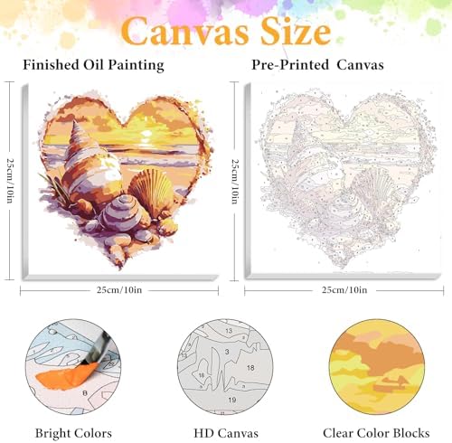Framed Paint by Numbers Kit for Adults, Heart Seashell Beach Art 10x10 Inch - Image 2