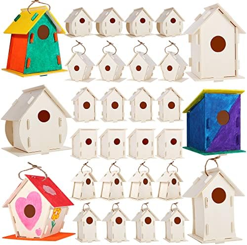 ILHSTY 18 Pack Large Paintable DIY Wooden Bird Houses Kits for Kids, Kids Crafts Wood Houses for Crafts Class Parties Birthday, DIY Crafts and Art Birdhouse Kits for Children to Build and Design（18） by ILHSTY