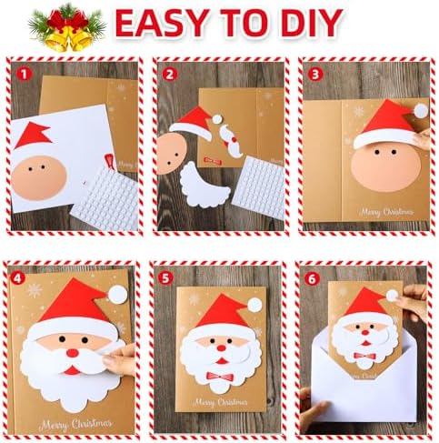 Dispowreath 48 Pcs DIY Christmas Card Making Kits with Envelopes DIY Christmas Craft Make Your Own Santa Claus Greeting Card Making Supplies for Holiday Xmas Party Decoration Favor - Image 3