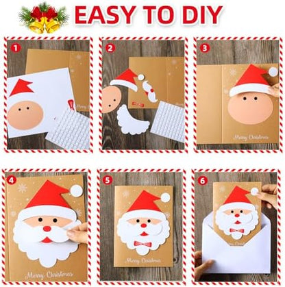 Dispowreath 24 Pcs DIY Christmas Card Making Kits with Envelopes DIY Christmas Craft Make Your Own Santa Claus Greeting Card Making Supplies for Holiday Xmas Party Decoration Favor - Image 3