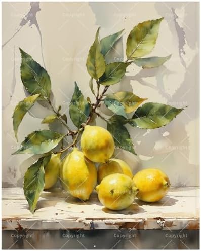 Still Life Paint by Numbers Kit for Adults - DIY Lemons Branch with Leaves Painting on Canvas, Acrylic Paint Set, Suitable for Beginners, Art for Home Decoration or Gifts(16X20IN Framed) by Unknown