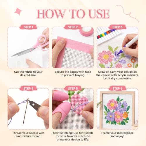 13 Mesh Needlepoint Canvas Kit - 80Pcs Beginner Needlepoint Kits for Adults, Includes 4 Pcs 18" x 12" Needlepoint Canvas,Threads, Markers, Tapes, Needles, Scissor, Protection Covers and Ripper - Image 6