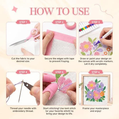 13 Mesh Needlepoint Canvas Kit - 80Pcs Beginner Needlepoint Kits for Adults, Includes 4 Pcs 18" x 12" Needlepoint Canvas,Threads, Markers, Tapes, Needles, Scissor, Protection Covers and Ripper - Image 6